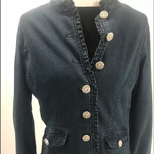 Baccini Jean Jacket Ruffle edge Silver button Sz L